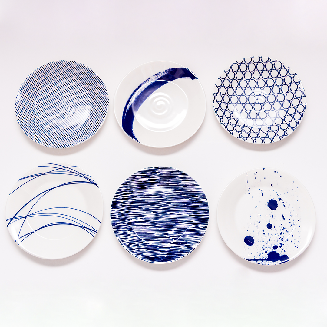 Set de 6 Platos Pan Azules Combinado