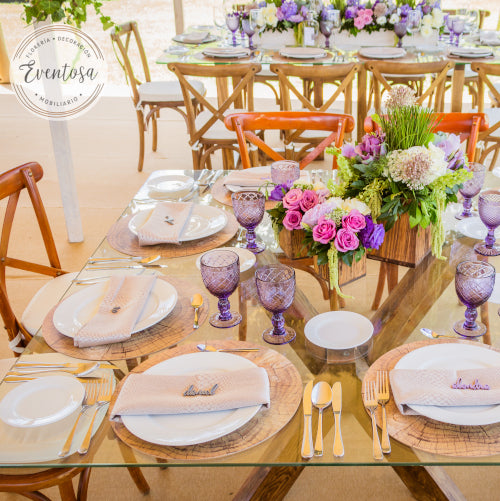 Mesa Cuadrada de Cristal Color Maple